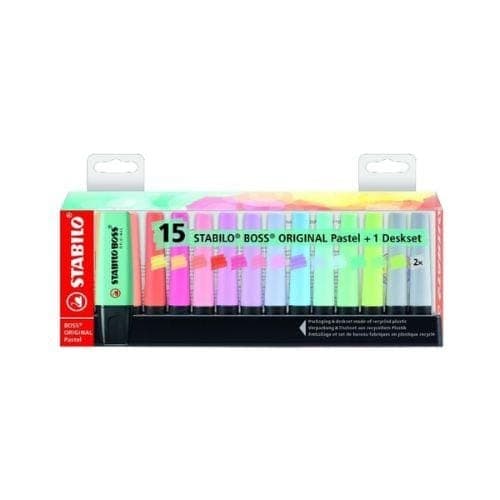 ปากกาเน้นข้อความ STABILO BOSS Pastel Deskset ชุด 15 สี