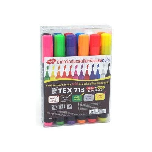 ปากกาไวท์บอร์ด TEX No.713 สะท้อนแสง 12 สี