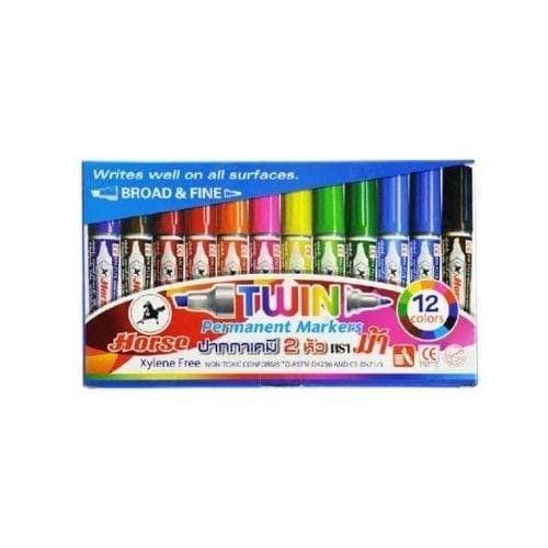 ปากกาเคมี 2 หัว Horse ชุด 12 สี