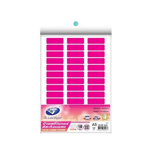 ป้ายสติกเกอร์ Bos A5 สีชมพูสะท้อนแสง